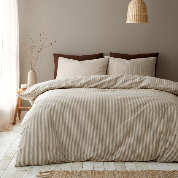Lenjerie de pat taupe pentru pat de o persoană 135x200 cm Cotton Rich Narrow Woven Stripe – Pineapple Elephant