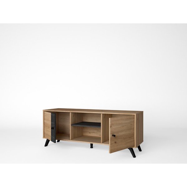 Comodă TV neagră cu aspect de stejar 136x53 cm Natura - Marckeric-image-1