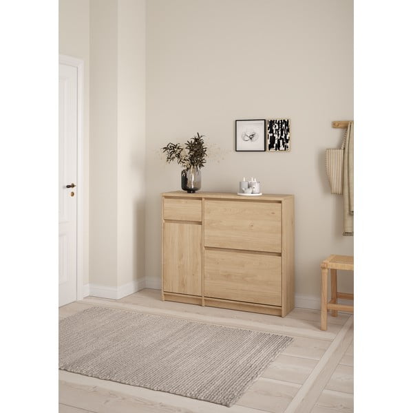 Pantofar în culoare naturală cu deschidere înclinată cu aspect de lemn de stejar 109x93x32 cm Naia – Tvilum-image-2