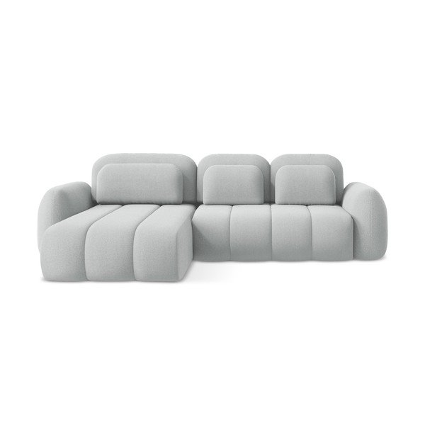 Colțar gri deschis extensibil/cu spațiu de depozitare cu tapițerie din țesătură bouclé (cu colț pe partea stângă/cu șezlong) Pele – Makamii