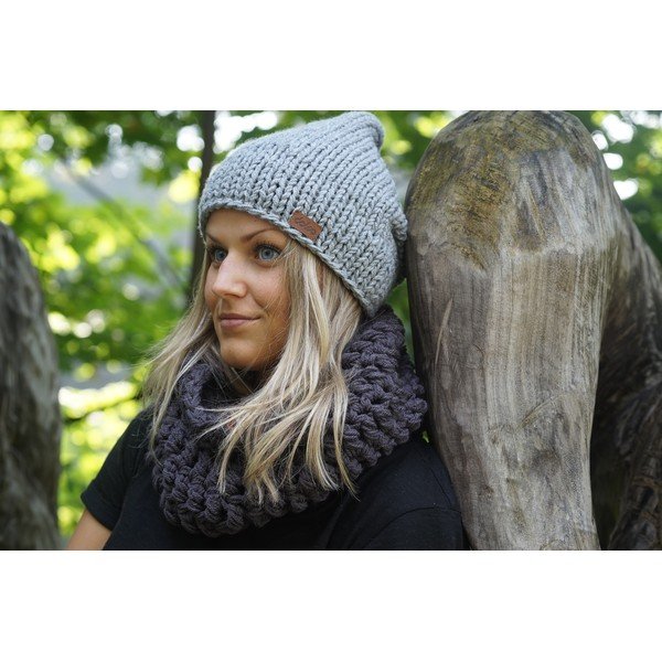 Căciulă tricotată manual DOKE Grey Beanie-image-4