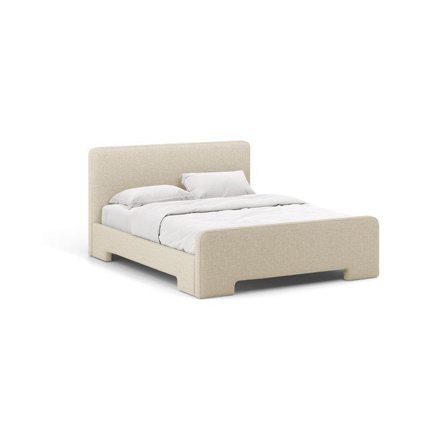 Pat matrimonial bej tapițat cu somieră 160x200 cm Eda – Micadoni 