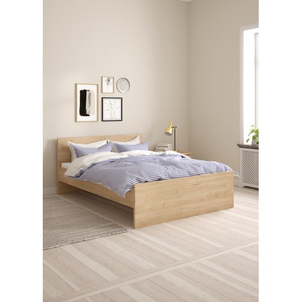 Pat matrimonial în culoare naturală cu aspect de lemn de stejar fără somieră 140x200 cm Naia – Tvilum-image-1