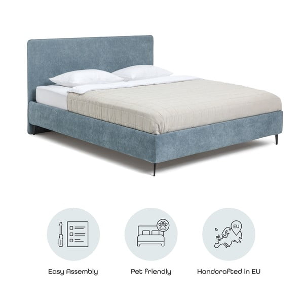 Pat matrimonial albastru tapițat cu somieră 160x200 cm Noira Slim – Bonami Selection-image-4
