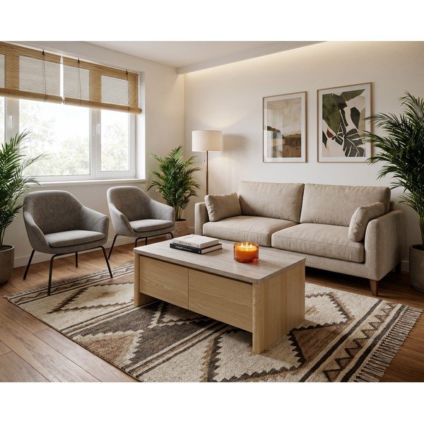 Măsuță de cafea albă/în culoare naturală deschisă cu aspect de lemn de stejar 40x100 cm Dore – Marckeric-image-1