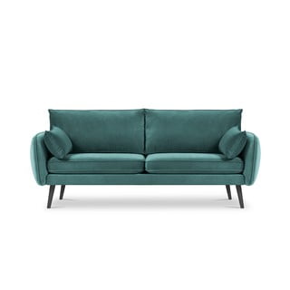Canapea cu tapițerie din catifea Kooko Home Lento, 198 cm, albastru petrol