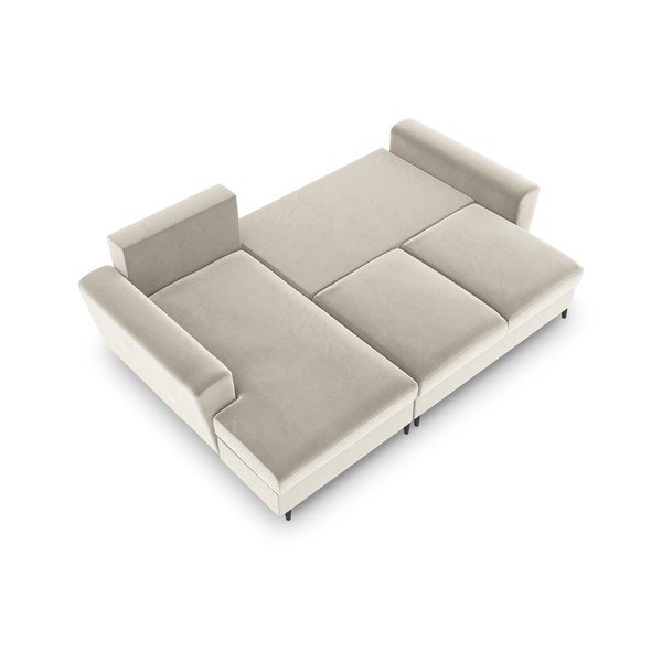 Colțar bej extensibil, cu spațiu de depozitare cu tapițerie din catifea (cu colț pe partea stângă, cu șezlong) Kyoto – Cosmopolitan Design-image-2