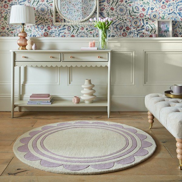 Covor mov/în culoare naturală țesut manual rotund din lână ø 120 cm Lois Scallop – Flair Rugs-image-1