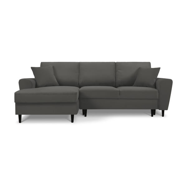 Colțar gri închis extensibil, cu spațiu de depozitare cu tapițerie din catifea reiată  (cu colț pe partea stângă, cu șezlong) Kyoto – Cosmopolitan Design