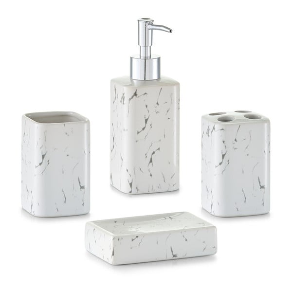 Set 4 piese de baie Zeller Marble, alb