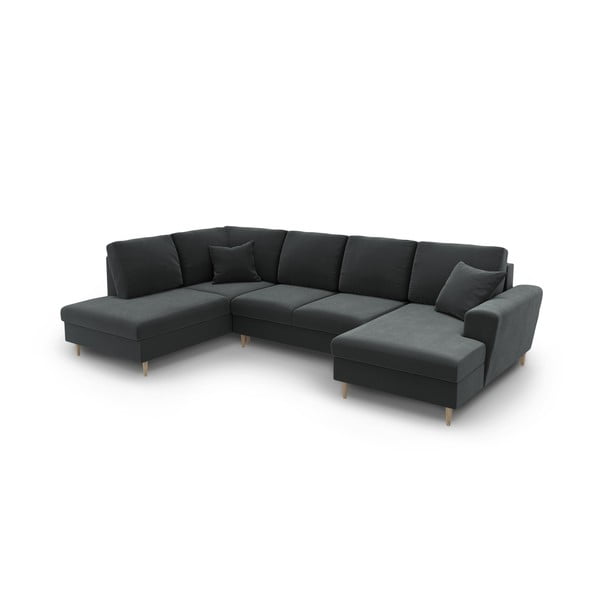 Colțar gri închis extensibil, cu spațiu de depozitare cu tapițerie din catifea (cu colț pe partea stângă-în formă de "U") Kyoto – Cosmopolitan Design-image-1