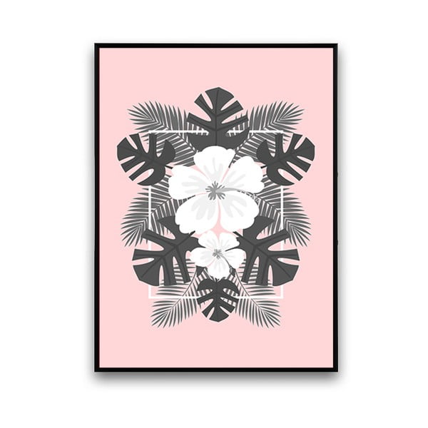 Poster cu flori albe pe fundal roz, 30 x 40 cm