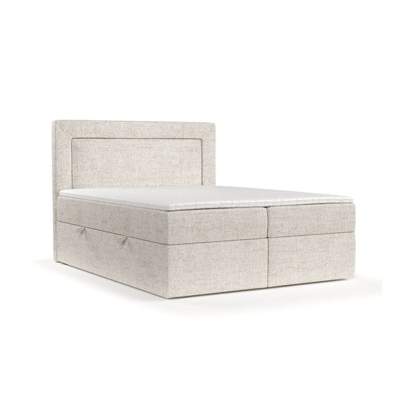 Pat boxspring crem cu spațiu de depozitare 200x200 cm Imagine – Maison de Rêve
