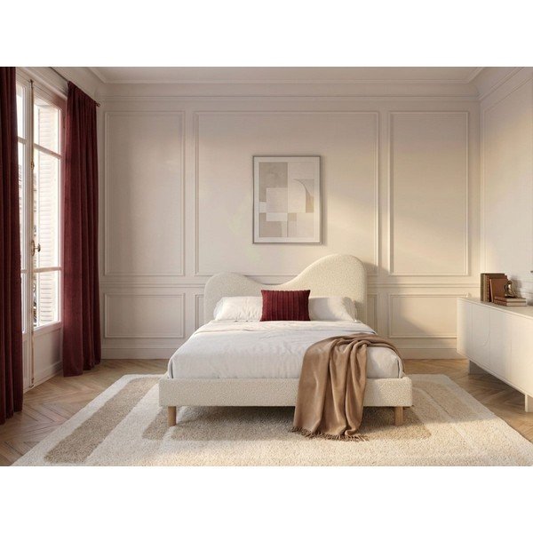 Pat matrimonial alb tapițat tapițat cu somieră 180x200 cm Celina – Bobochic Paris-image-2