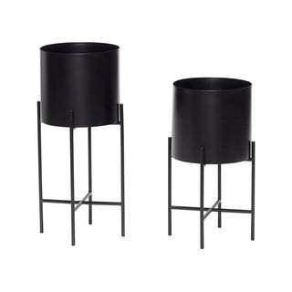 Set 2 ghivece din fier pe piedestal Hübsch Haggo, negru