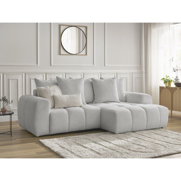 Colțar gri deschis extensibil/cu spațiu de depozitare cu tapițerie din țesătură bouclé (cu colț pe partea dreaptă/cu șezlong) Roxelane – Bobochic Paris-image-4