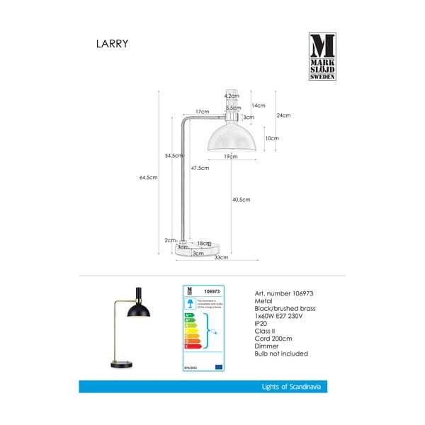 Veioză Markslöjd Larry, negru - auriu-image-1