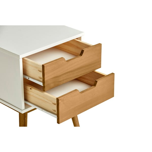 Noptieră din lemn masiv de pin Marckeric Baku, alb-natural-image-4