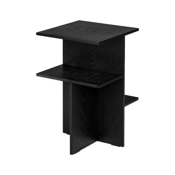 Noptieră neagră cu rafturi cu aspect de lemn de stejar Atik – noo.ma-image-4