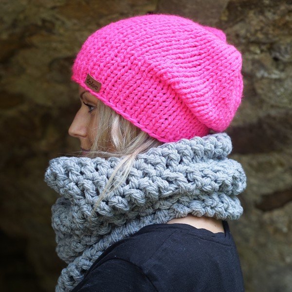 Căciulă tricotată manual DOKE Pink Beanie-image-3