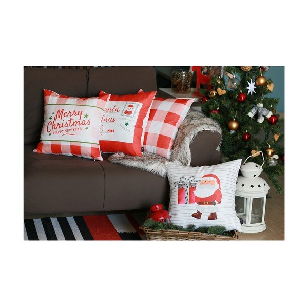 Față de pernă cu model de Crăciun Mike & Co. NEW YORK Santa Claus, 45 x 45 cm, alb-roșu-image-1