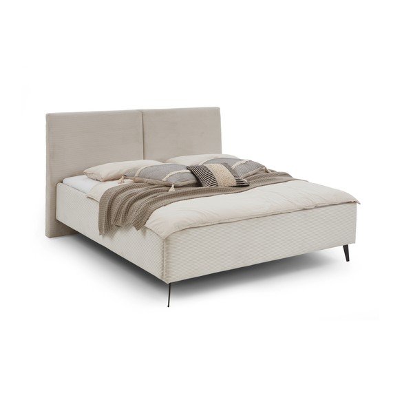 Pat matrimonial bej tapițat cu spațiu de depozitare cu somieră 180x200 cm Lando – Meise Möbel-image-2