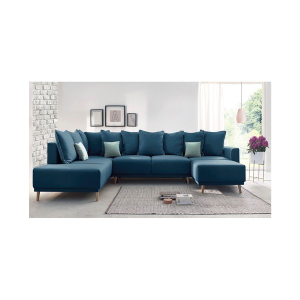 Colțar extensibil cu șezlong pe partea dreaptă Bobochic Paris Panoramique XXL Mola, albastru navy, formă "U"-image-4