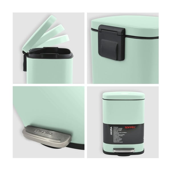 Coș de gunoi verde mentă cu pedală din oțel 5 l   Akira – Spirella-image-3