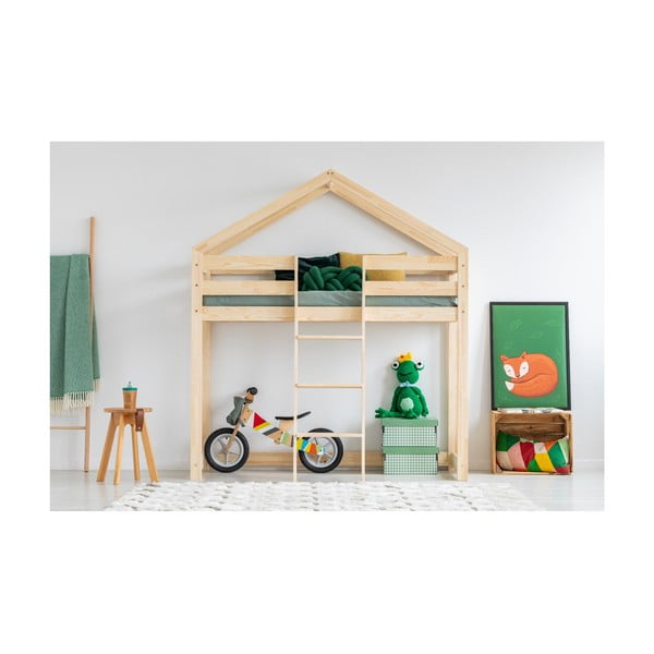 Pat supraetajat din lemn de pin, în formă de căsuță Adeko Mila DMPA, 80 x 180 cm-image-1