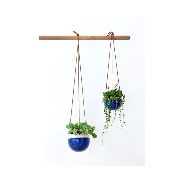 Ghiveci cu agățătoare din piele, ⌀ 10,8 cm, albastru-image-1