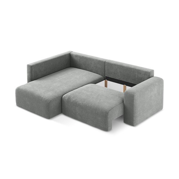 Colțar gri extensibil/cu spațiu de depozitare cu tapițerie din chenille (cu colț pe partea stângă/în formă de ”L”) Kona – Makamii-image-4