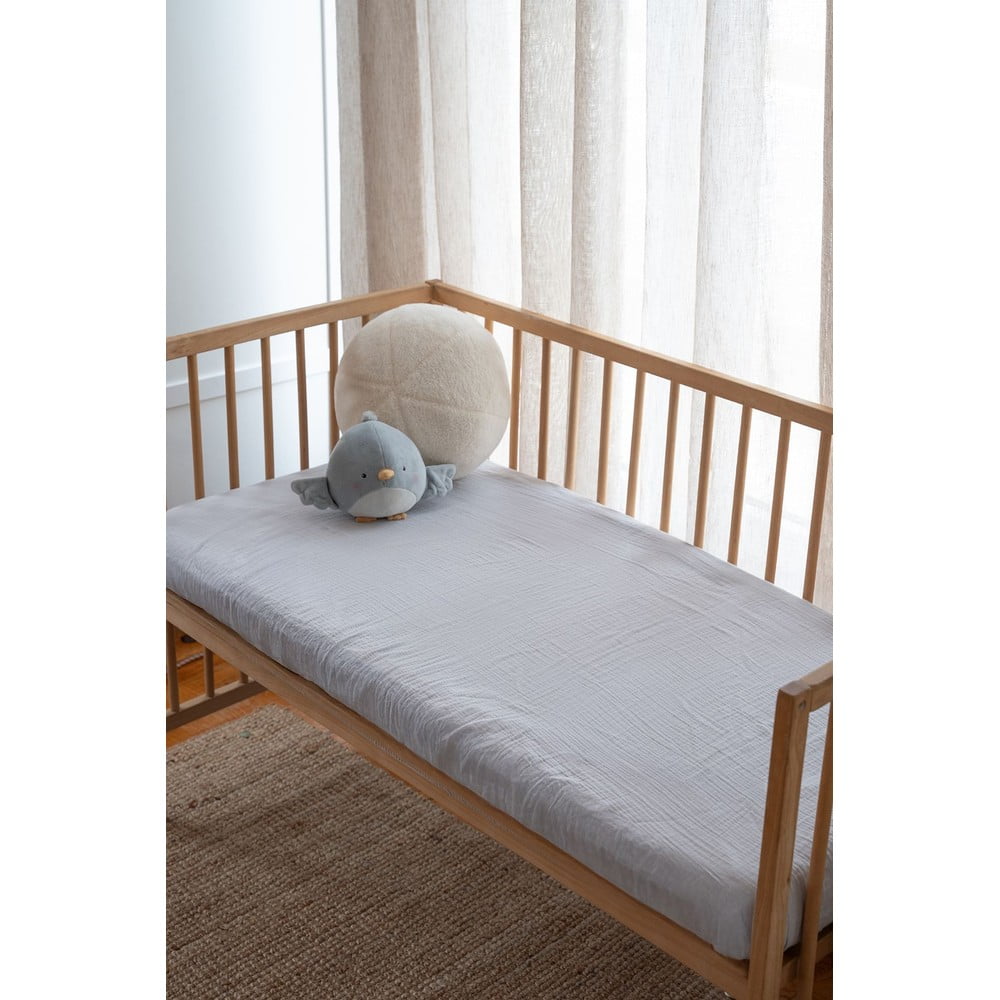 Cearceaf pentru copii gri din muselină pentru pătuț cu elastic 60x120 cm Burumcuk – Mijolnir