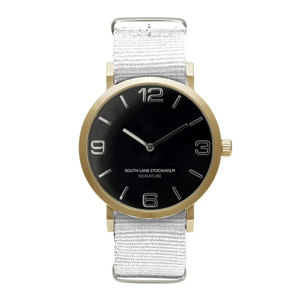 Ceas unisex South Lane Stockholm Signature Black Gold Big, curea albă 