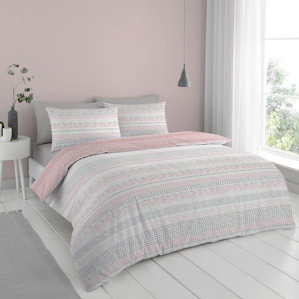 Lenjerie de pat roz-gri 200x135 cm Banded Spots - Cloudsoft-image-2