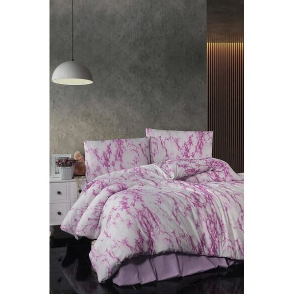 Lenjerie de pat albă-roz din bumbac pentru pat dublu-extinsă cu cearceaf inclus 200x220 cm – Mila Home