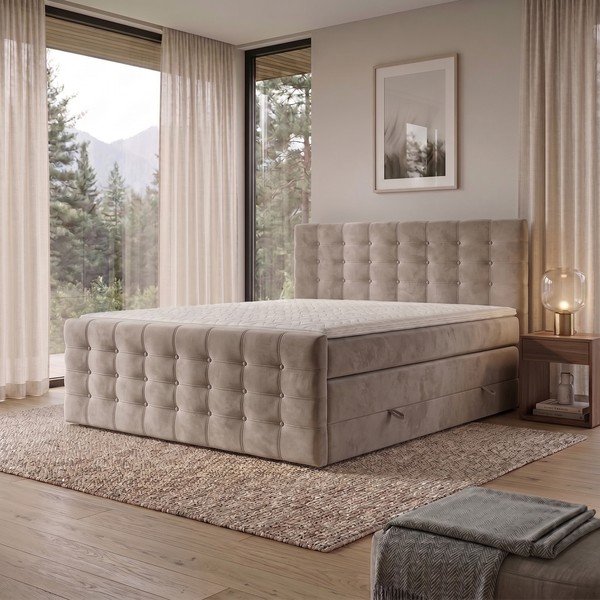 Pat boxspring bej cu spațiu de depozitare 160x200 cm Blend – Maison de Rêve-image-1
