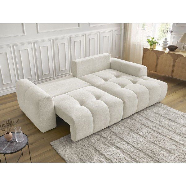 Colțar alb extensibil/cu spațiu de depozitare cu tapițerie din chenille (cu colț pe partea dreaptă/cu șezlong) Roxelane – Bobochic Paris-image-4