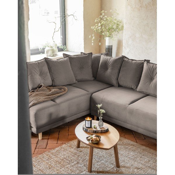 Colțar maro deschis extensibil cu tapițerie din catifea reiată  (colț stânga/în formă de "U") Lazy Lukka – Miuform-image-3