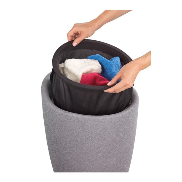 Coș de rufe și taburet, 2 în 1, Wenko Linen Look, gri deschis, 20 l-image-3