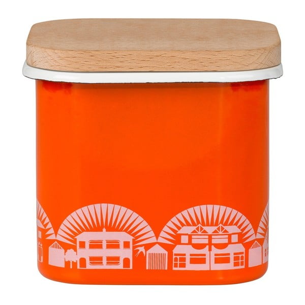 Recipient smălțuit cu capac din lemn de fag Mini Moderns, portocaliu