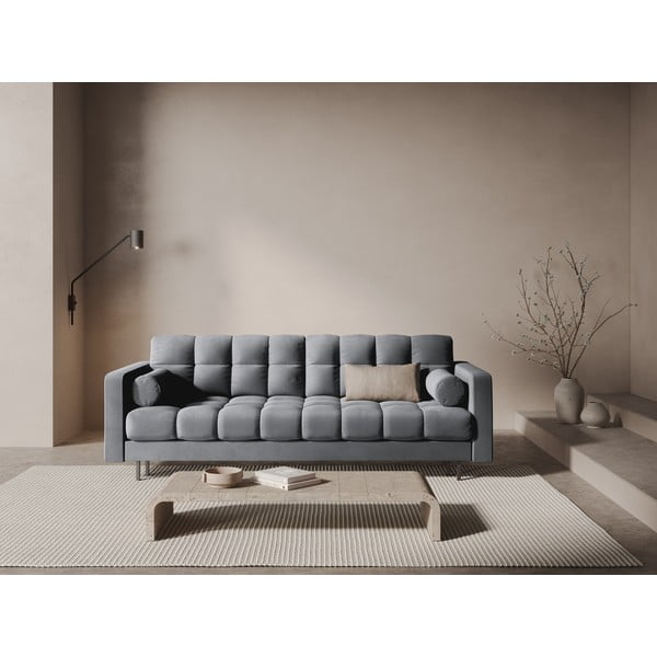 Canapea gri deschis extensibilă, cu spațiu de depozitare cu tapițerie din catifea 222 cm Bali – Cosmopolitan Design-image-1