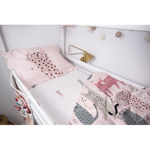 Cearceaf elastic de pat pentru copii din bumbac satinat 200x90 cm Meow Meow - Butter Kings-image-1