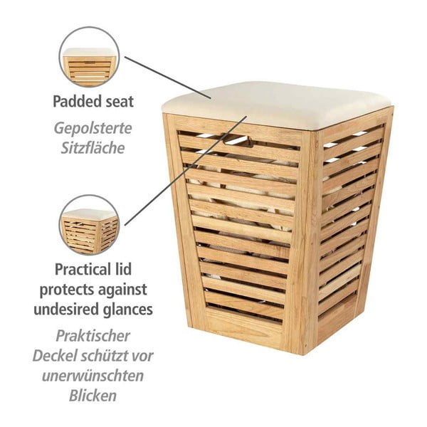 Coș de rufe în culoare naturală din lemn 55 l Norway – Wenko-image-4