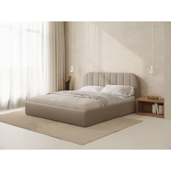Pat matrimonial maro deschis tapițat cu spațiu de depozitare cu somieră 200x200 cm Juno – Windsor & Co Sofas-image-1