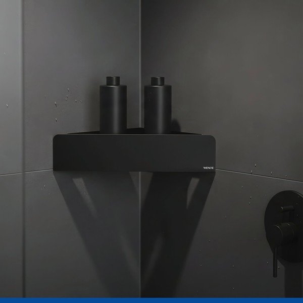 Raft pentru baie negru autoadeziv/pentru colț cu Turbo-Loc din oțel inoxidabil Lizan – Wenko-image-1
