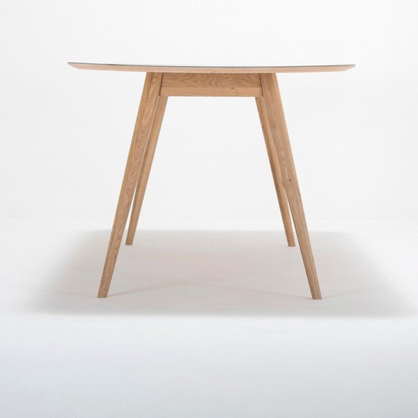 Masă din lemn masiv de stejar cu blat albastru Gazzda Linn, 200 x 90 cm-image-3