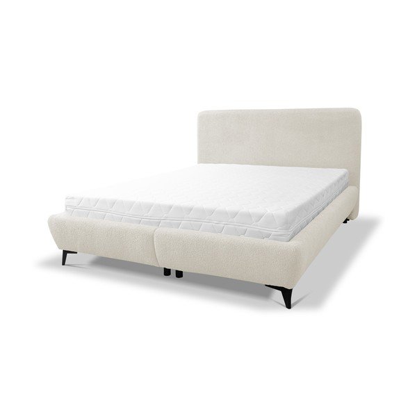 Pat matrimonial bej tapițat cu spațiu de depozitare cu somieră 160x200 cm Makapu – Makamii-image-2