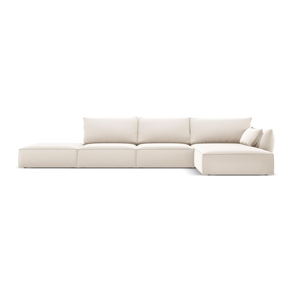 Colțar bej cu tapițerie din catifea (cu colț pe partea dreaptă, cu șezlong) Vanda – Mazzini Sofas