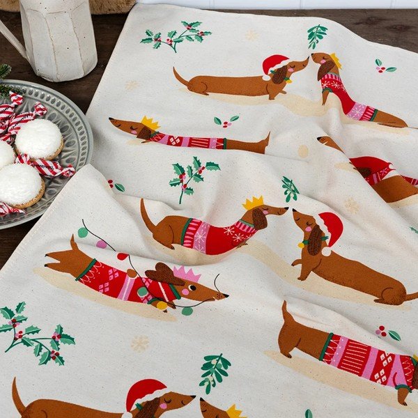 Prosop de vase din bumbac 70x50 cm Festive Sausage Dog – Rex London-image-1