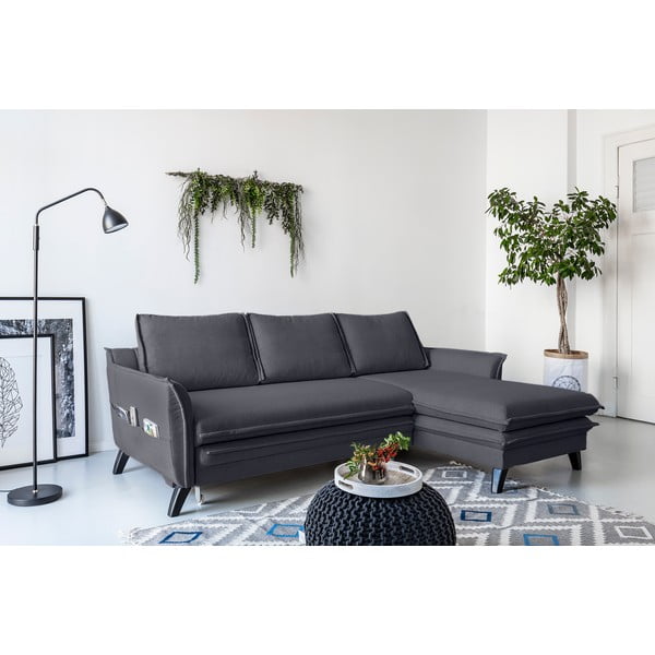 Colțar extensibil cu șezlong pe partea dreaptă Miuform Charming Charlie, gri antracit-image-3